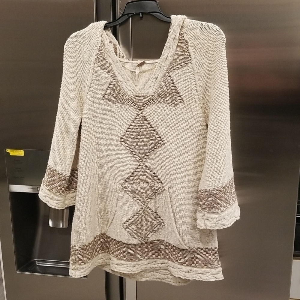 💕FREE PEOPLE💕 Poncho Style Kangaroo Pocket Tunic Hoodie ~ Tribal Aztec Medium